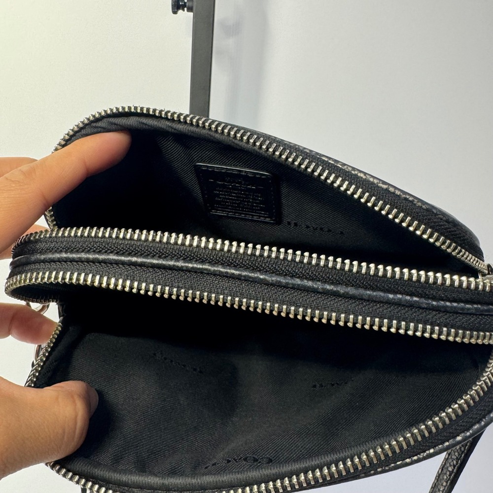 Coach Sadie Crossbody Clutch Bag Metallic Pebbled Leather Double Zip Gunmetal - Picture 10 of 12